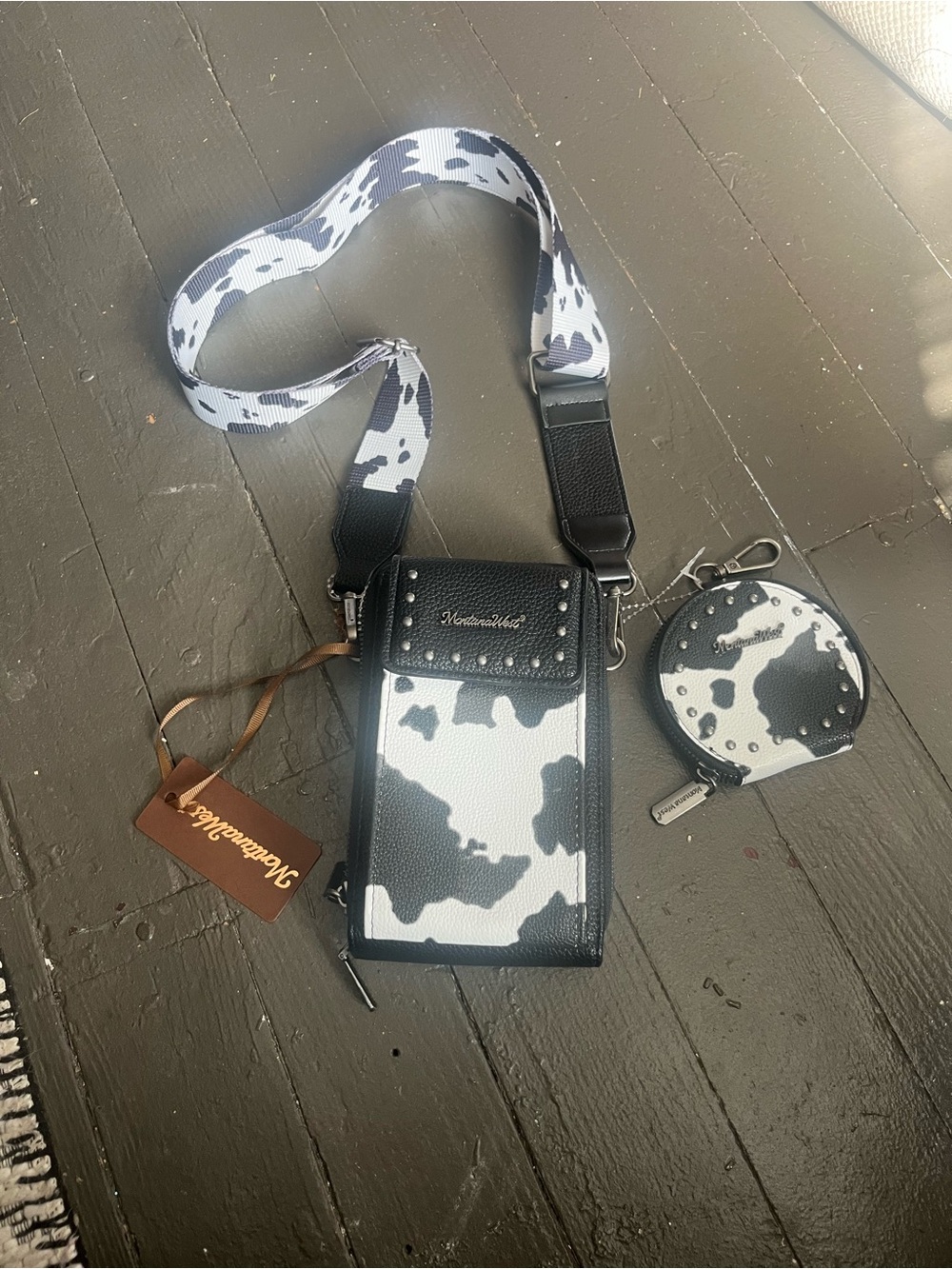 Montana West Black & White Cowprint Crossbody Phone/wallet